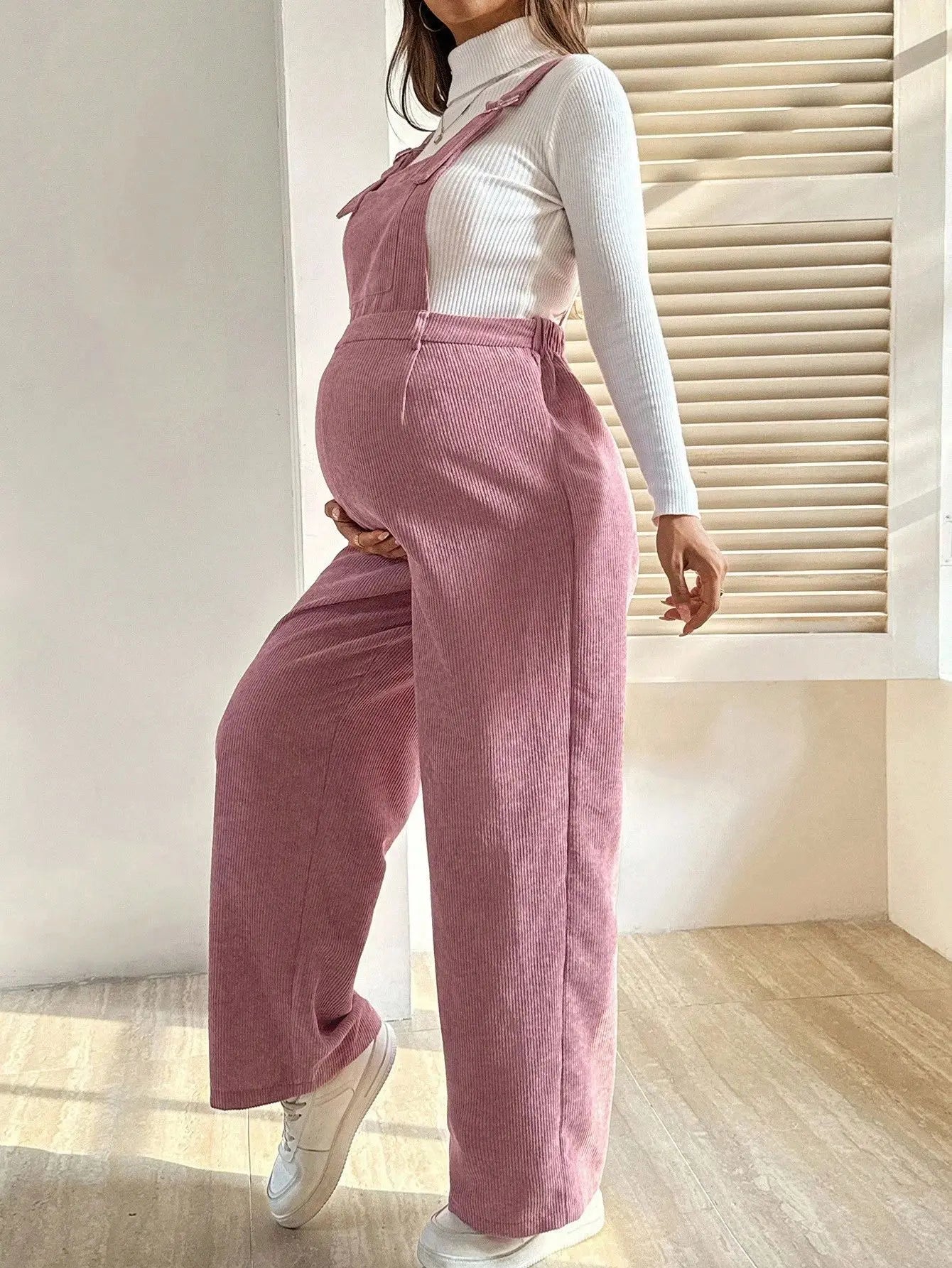 Adjustable Wide-Leg Corduroy Maternity Overalls
