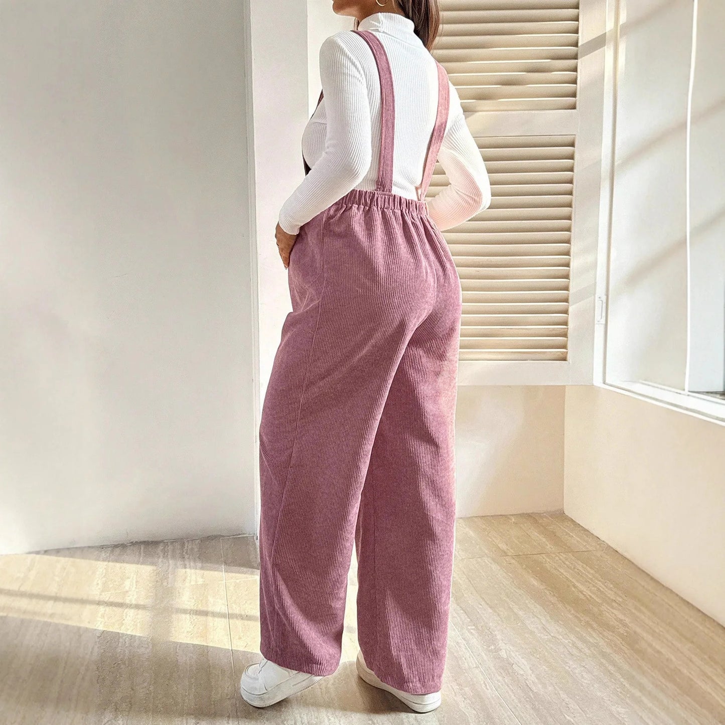 Adjustable Wide-Leg Corduroy Maternity Overalls