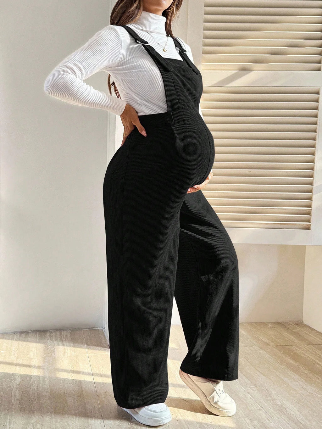 Adjustable Wide-Leg Corduroy Maternity Overalls