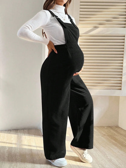 Adjustable Wide-Leg Corduroy Maternity Overalls