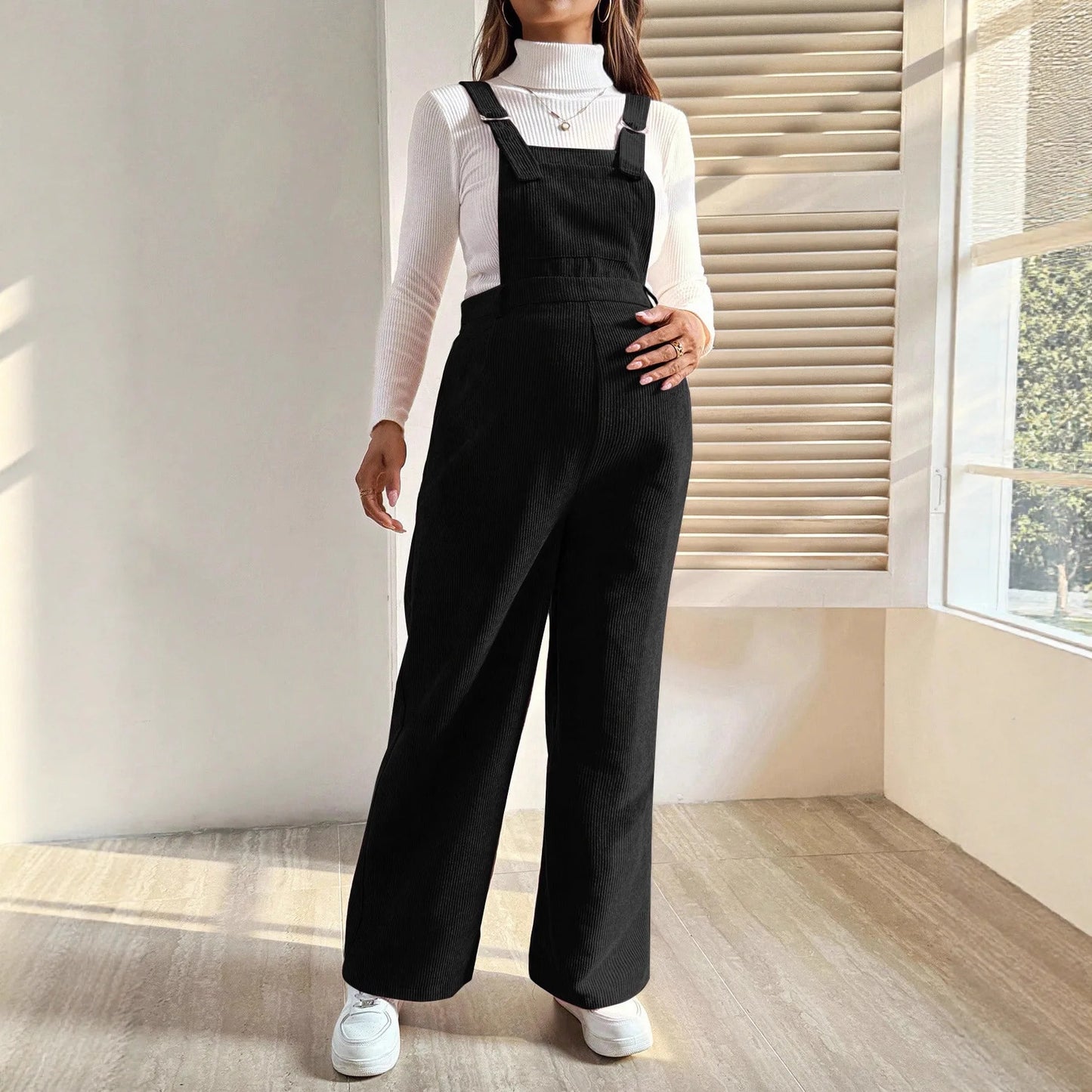 Adjustable Wide-Leg Corduroy Maternity Overalls