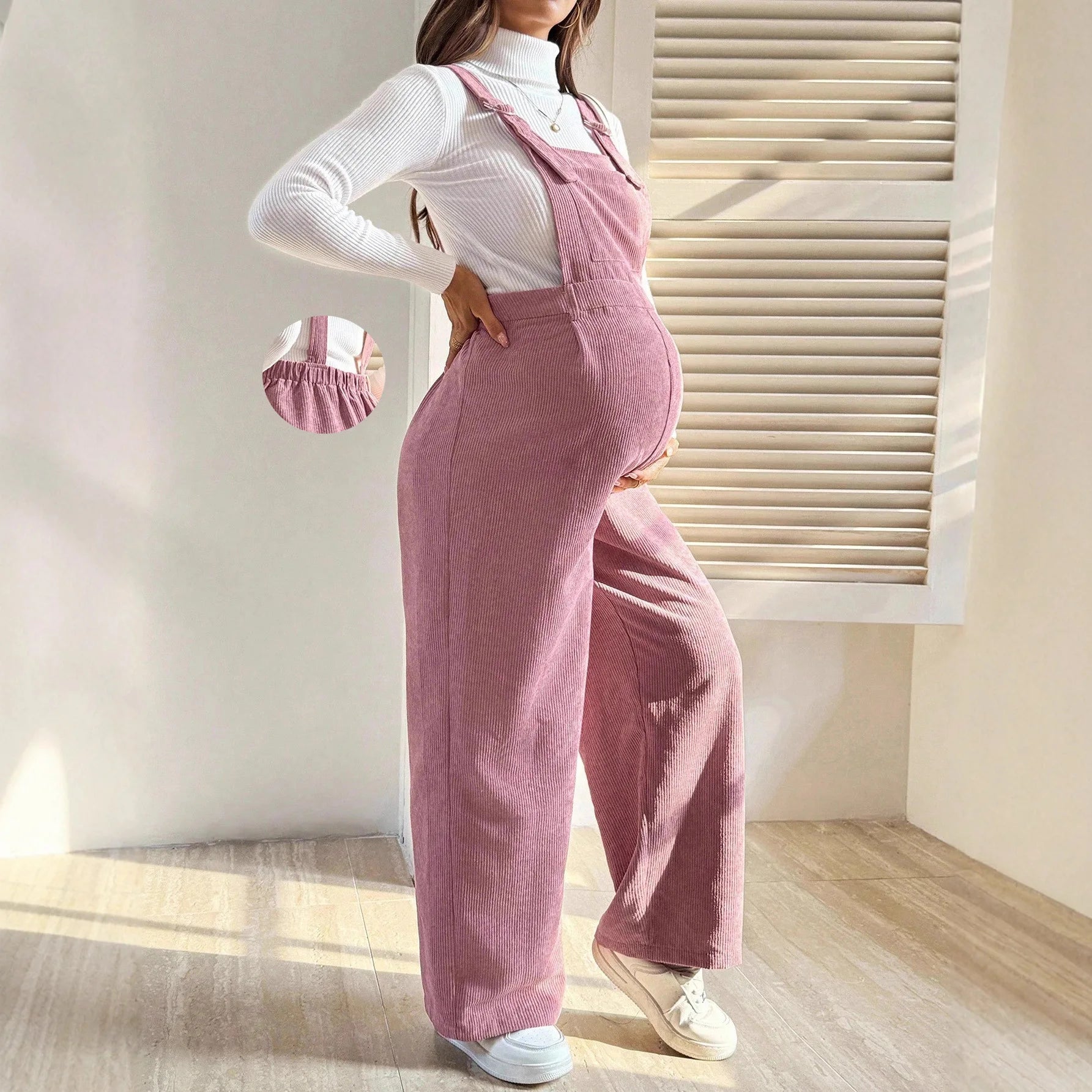 Adjustable Wide-Leg Corduroy Maternity Overalls