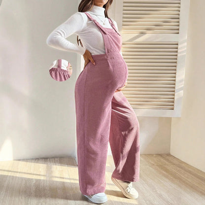 Adjustable Wide-Leg Corduroy Maternity Overalls