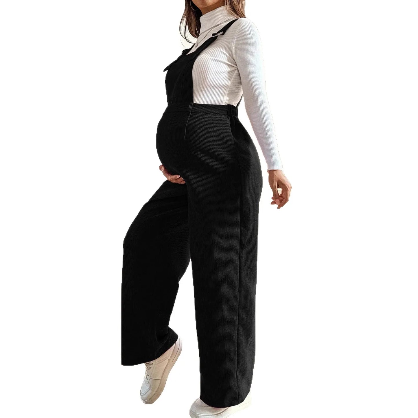 Adjustable Wide-Leg Corduroy Maternity Overalls