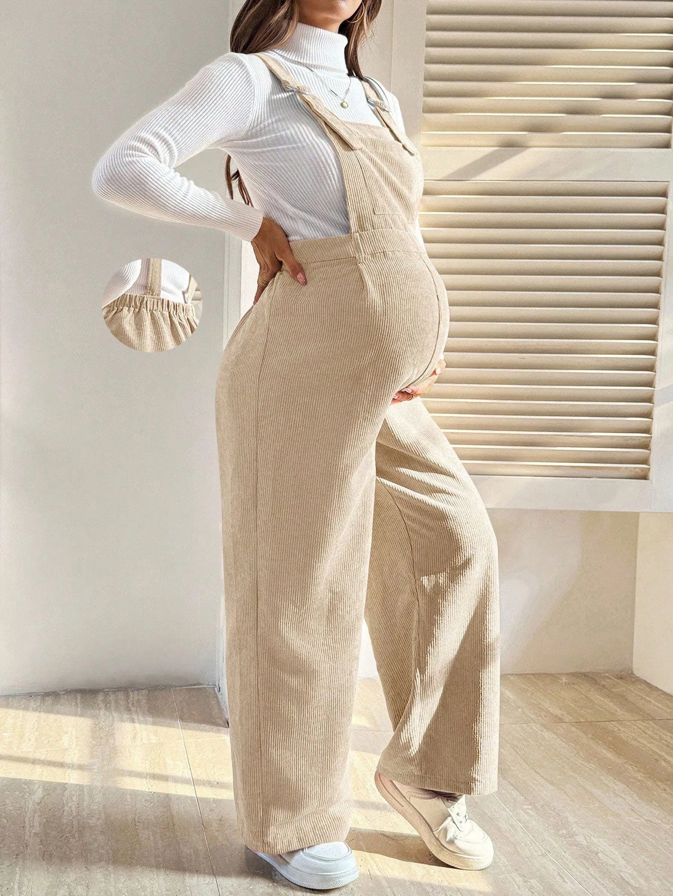 Adjustable Wide-Leg Corduroy Maternity Overalls