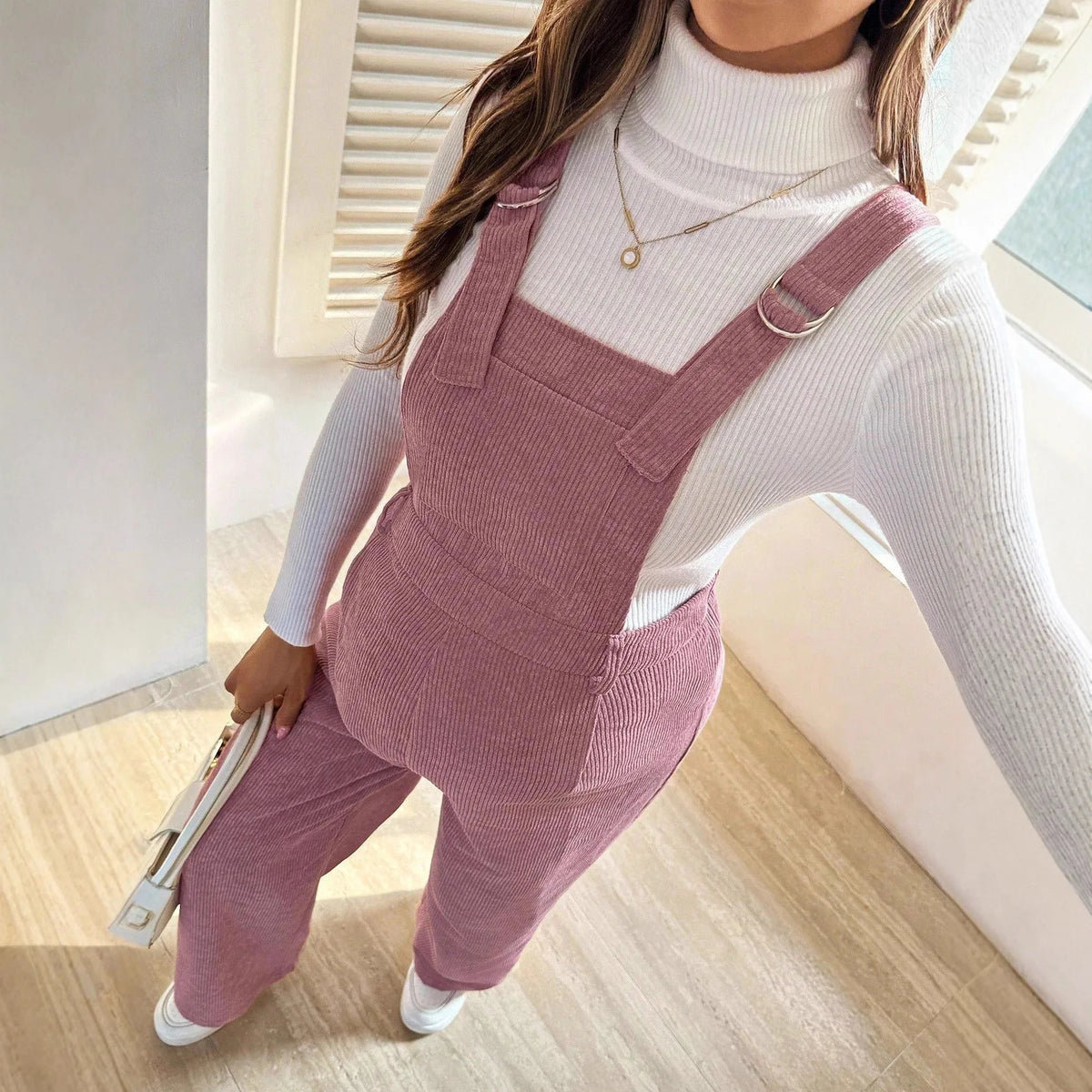 Adjustable Wide-Leg Corduroy Maternity Overalls